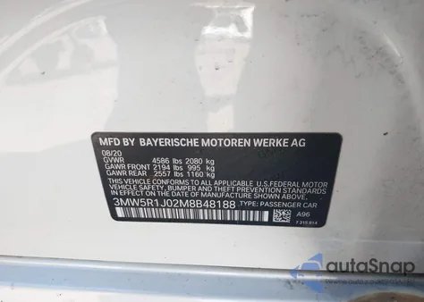 2021 BMW 330I z USA, uszkodzony, nr VIN 3MW5R1J02M8B48188